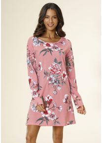 Nachthemd Vivance Dreams, Damen, Gr. 44/46, N-Gr, orange (coral, apricot), Single Jersey, Obermaterial: 100% Baumwolle, gebl&uuml;mt, bequem kurz, Rundhals, B&uuml;ndchen, Kleider Nachthemd, mit gro&szlig;em Blumendruck