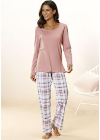 Pyjama Arizona, Damen, Gr. 44/46, lila (mauve, wei&szlig;), Single Jersey, Obermaterial: 100% Baumwolle, kariert, Basic, Basic lang, Rundhals, eingesetzt, Homewear-Sets Pyjama, mit Karo Muster, Topseller