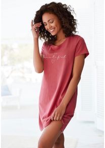 Bigshirt Vivance Dreams, Damen, Gr. 44/46, rot, Single Jersey, Obermaterial: 100% Baumwolle, unifarben, Basic, bequem mini, Rundhals, Shirts Bigshirt, mit Frontdruck