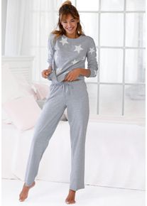 Pyjama Arizona, Damen, Gr. 44/46, grau (graumelange), Graumeliert (Obermaterial): 90% Baumwolle, 10% Polyester. Obermaterial: 60% Baumwolle, 40% Polyester, bequem, B&uuml;ndchen, Homewear-Sets Pyjama, in melierter Optik mit Sternen, Topseller