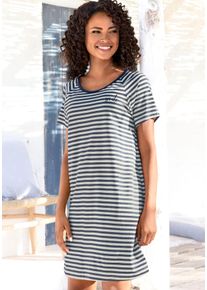Sleepshirt Vivance Dreams, Damen, Gr. 48/50, N-Gr, blau (dunkelblau), Single Jersey, Obermaterial: 100% Baumwolle, bedruckt, bestickt, gestreift, bequem mini, Rundhals, Raglan&auml;rmel, Kleider Sleepshirt