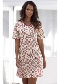 Nachthemd Vivance Dreams, Damen, Gr. 32/34, N-Gr, rosa (rosa, gemustert), Single Jersey, Obermaterial: 60% Baumwolle, 40% Polyester, gemustert, kontrastfarbene Details, loose fit kurz, V-Ausschnitt, Kleider Nachthemd, mit grafisch-floralem Alloverdruck