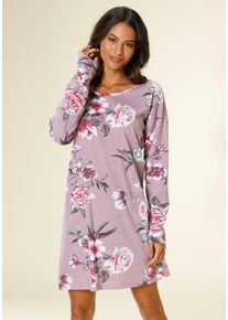 Nachthemd Vivance Dreams, Damen, Gr. 40/42, N-Gr, lila (altrosa), Single Jersey, Obermaterial: 100% Baumwolle, gebl&uuml;mt, bequem kurz, Rundhals, B&uuml;ndchen, Kleider Nachthemd, mit gro&szlig;em Blumendruck, Topseller
