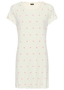 Nachthemd Vivance Dreams, Damen, Gr. 36/38, N-Gr, off, wei&szlig;, Rippware, Obermaterial: 92% Viskose, 8% Elasthan, bedruckt, unifarben, bequem mini, Rundhals, eingesetzt Babylock, Kleider Nachthemd, mit s&uuml;&szlig;em Herzchendruck