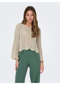 Rundhalspullover Only "ONLNOLA LIFE 3/4 PULLOVER KNT NOOS", Damen, Gr. M, grau (feather gray), Strick, Obermaterial: 70% Baumwolle, 30% Polyester, unifarben, taillenlang, Rundhals, Strickb&uuml;ndchen, Pullover Rundhalspullover