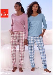 Pyjama Vivance Dreams, Damen, Gr. 44/46, mauve und graublau kariert, Single Jersey, Obermaterial 2: 100% Baumwolle, kariert, Basic, bequem lang, Rundhals, eingesetzt Rippb&uuml;ndchen, Homewear-Sets Pyjama, Elastische Rippb&uuml;ndchen