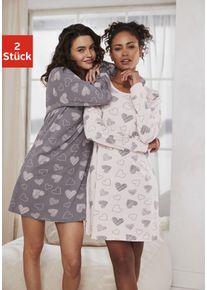 Nachthemd Vivance Dreams, Damen, Gr. 40/42, N-Gr, rosa (rosa, grau), Single Jersey, Obermaterial: 60% Baumwolle, 40% Polyester, gemustert, Basic, loose fit kurz, Rundhals, angesetztes B&uuml;ndchen, Kleider Nachthemd, mit s&uuml;&szlig;em Herzprint, Topseller