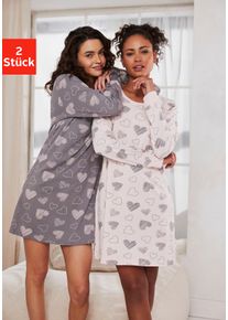 Nachthemd Vivance Dreams, Damen, Gr. 32/34, N-Gr, rosa (rosa, grau), Single Jersey, Obermaterial: 60% Baumwolle, 40% Polyester, gemustert, Basic, loose fit kurz, Rundhals, angesetztes B&uuml;ndchen, Kleider Nachthemd, mit s&uuml;&szlig;em Herzprint, Topseller
