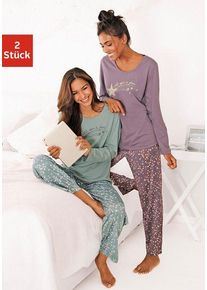 Pyjama Vivance Dreams, Damen, Gr. 44/46, bunt (mint, lila), Single Jersey, Obermaterial: 100% Baumwolle, gemustert, lang, Homewear-Sets Pyjama, mit Sternenprint, Topseller