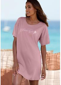 Sleepshirt Vivance Dreams, Damen, Gr. 48/50, N-Gr, lila (mauve), Single Jersey, Obermaterial: 60% Baumwolle, 40% Polyester, bedruckt, unifarben, bequem ca. Mitte Oberschenkel, Rundhals, abgesteppt, Kleider Sleepshirt, mit sch&ouml;nem Frontprint