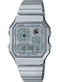 Chronograph CASIO VINTAGE, grau (edelstahlfarben, grau), Armbanduhren, Damen, Chronograph, Quarzuhr, Armbanduhr, Damenuhr, Herrenuhr, Edelstahlarmband, digital