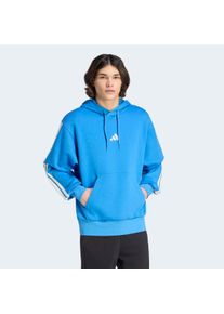 Kapuzensweatshirt adidas Sportswear "ESSENTIALS 3-STREIFEN HOODIE", Herren, Gr. S, ray blau, sanftes wei&szlig;, Obermaterial: 55% Baumwolle, 36% Polyester, 9% Viskose, angesetztes B&uuml;ndchen, Sweatshirts Kapuzensweatshirt