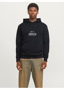 Jack & Jones Kapuzensweatshirt JACK & JONES "JCOLIMA LOGO SWEAT HOOD BF", Herren, Gr. S, schwarz, angeraute Sweatware, Obermaterial: 70% Baumwolle, 30% Polyester, unifarben, loose fit, Rundhals, Rippb&uuml;ndchen, Sweatshirts Kapuzensweatshirt