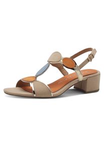Sandalette Marco Tozzi, Damen, Gr. 39, beige (natur kombiniert), Lederimitat, Textil, kontrastfarbene Details, Schuhe Sandalette, Blockabsatz, Sommerschuh, Riemchensandale mit verstellbarer Schnalle
