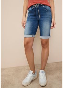 Jogg-Jeansbermudas Kangaroos, Damen, Gr. 46, N-Gr, blau (blau used), Denim/Jeans, Obermaterial: 59% Baumwolle, 40% Polyester, 1% Elasthan, unifarben, Basic, bequem kniefrei, Jeans Jogg-Jeansbermudas, gerade geschnittenes Bein, elastischer Tunnelzugbund