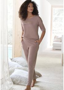 Pyjama Vivance Dreams, Damen, Gr. 44/46, lila (mauve), Single Jersey, Obermaterial: 100% Baumwolle, loose fit lang, Homewear-Sets Pyjama, mit sch&ouml;nem Foildruck