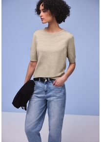 Strickpullover Street One, Damen, Gr. 34, cotton beige meliert, Feinstrick, Obermaterial: 30% Polyester, 27% Polyacryl, 23% Polyamid, 20% Viskose, unifarben, l&auml;ssig geschnitten h&uuml;ftlang, Rundhals, B&uuml;ndchen, Pullover Strickpullover, Halbarm mit modischen Pull-&Auml;rmeln