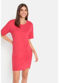 Shirtkleid LSCN BY LASCANA, Damen, Gr. 36/38, N-Gr, lila (beere), Single Jersey, Obermaterial: 50% Baumwolle, 50% Viskose, bedruckt, unifarben, loose fit kurz, Rundhals, weit abgesteppt, Kleider Shirtkleid, mit R&uuml;ckendruck