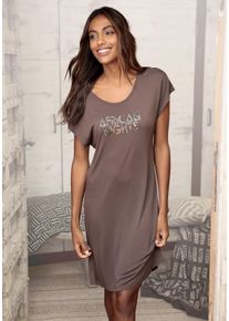 Nachthemd Lascana, Damen, Gr. 32/34, N-Gr, braun, Single Jersey, Obermaterial: 100% Viskose, unifarben, kurz, Rundhals, angeschnitten, Kleider Nachthemd, mit angeschnittenen &Auml;rmeln