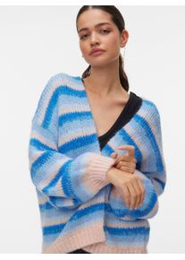 V&eacute;ro Moda Strickjacke VERO MODA "VMMAYBE STRIPE LS OPEN CARDIGAN NOOS", Damen, Gr. L, cashmere blau stripes:with nebulas blau, alaskan blau, chintz rose, brunnera blau, Strick, Obermaterial: 100% Polyester, geringelt, gestreift, loose fit h&uuml;ftbedeckend, V-Ausschnitt, weit Strickb&uuml;ndchen, Strickjacken Strickjacke, Kunstfaser, loose fit