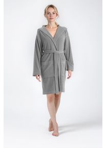 Damenbademantel OTTO HOME "Sina, ideal f&uuml;r Sauna & Spa, Hotelbademantel, Morgenmantel" Gr. XL, grau, L:95cm, Wirkfrottee, Hausm&auml;ntel, Damenbademantel, einfarbiger Bademantel, kurz, hoher Baumwollanteil, XS-4XL