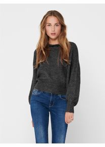 Strickpullover Only "ONLELSA L/S PULLOVER KNT NOOS", Damen, Gr. M, schwarz (medium grau melange detail:with schwarz pearls), Strick, Obermaterial: 70% Polyacryl, 28% Polyester, 2% Elasthan, meliert, regular fit h&uuml;ftlang, Rundhals, Rippb&uuml;ndchen, Pullover Strickpullover, Materialmix, regular fit