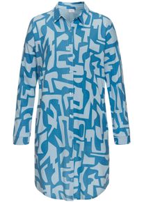Nachthemd s.Oliver, Damen, Gr. 44/46, N-Gr, blau (hellblau, blau gemustert), Single Jersey, Obermaterial: 50% Baumwolle, 50% Viskose, l&auml;ssig geschnitten ca. Mitte Oberschenkel, V-Ausschnitt, 1-Knopf-Manschette, Kleider Nachthemd, mit grafischem Print
