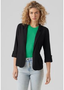 V&eacute;ro Moda Kurzblazer VERO MODA "VMJESMILO 3/4 LOOSE BLAZER WVN NOOS", Damen, Gr. XS, schwarz, Web, Obermaterial: 55% Viskose, 45% Leinen, unifarben, regular fit normal, V-Ausschnitt, Blazer Kurzblazer, mit Leinen