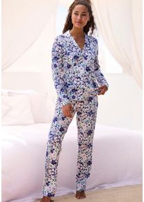 Pyjama s.Oliver, Damen, Gr. 32/34, bunt (blau, rosa, mint, gebl&uuml;mt), Single Jersey, Obermaterial: 50% Baumwolle, 50% Viskose, gebl&uuml;mt, klassisch lang, V-Ausschnitt, eingesetzt, Homewear-Sets Pyjama, im klassischen Stil