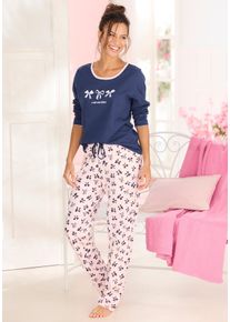 Pyjama Vivance Dreams, Damen, Gr. 44/46, marine, rosa, gemustert, Single Jersey, Obermaterial: 100% Baumwolle. Unterteil: 100% Baumwolle, gemustert, Basic lang, Rundhals, Homewear-Sets Pyjama, mit s&uuml;&szlig;em Schleifenmuster