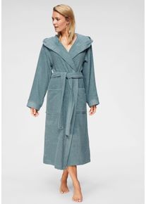 Damenbademantel OTTO HOME "Livia, ideal f&uuml;r Sauna & Spa, Hotelbademantel" Gr. XS, blau, L:120cm, Walkfrottee, Hausm&auml;ntel, Damenbademantel, gemusterter Bord&uuml;re, langer Bademantel Damen, 100% Baumwolle, XS-2XL, Topseller