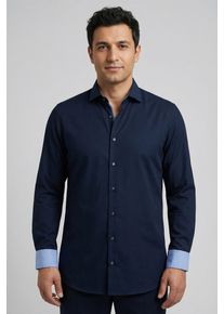 Langarmhemd OLYMP "Level Five", Herren, Gr. 43, N-Gr, kobalt, Web, Obermaterial: 97% Baumwolle, 3% Elastolefin, 2-Knopf-Manschette, Hemden Langarmhemd, Royal Kentkragen, Businesshemd, body fit