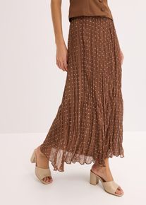 Plisseerock bonprix, Damen, Gr. 54, hellbraun, sandbeige gepunktet, Chiffon;Crash;Web, Obermaterial: 100% Polyester. Futter: 100% Polyester, Crashoptik, gepunktet, A-Linie kn&ouml;chelfrei, R&ouml;cke Plisseerock, mit Elastikbund, in A-Linie, mit Crash-Optik, Topseller