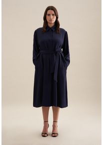 Sommerkleid Seidensticker "Schwarze Rose", Damen, Gr. 5XL50, Normalgr&ouml;&szlig;en, blau (dunkelblau), 100% Polyester, unifarben, regular fit, Kleider Sommerkleid, Langarm Kragen Uni