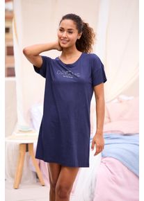 Sleepshirt s.Oliver, Damen, Gr. 32/34, N-Gr, blau (marine), Single Jersey, Obermaterial: 50% Baumwolle, 50% Viskose, Basic, Basic kurz, Rundhals, Kleider Sleepshirt, mit Frontdruck