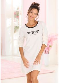 Nachthemd Vivance Dreams, Damen, Gr. 40/42, N-Gr, ecru, Single Jersey, Obermaterial: 100% Baumwolle, Basic kurz, Rundhals, Kleider Nachthemd, mit s&uuml;&szlig;em Schleifenmuster