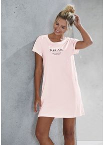 Nachthemd Vivance Dreams, Damen, Gr. 40/42, N-Gr, rosa (hellrosa), Single Jersey, Obermaterial: 100% Baumwolle, bedruckt, unifarben, Basic ca. Mitte Oberschenkel, Rundhals, abgesteppte Kante, Kleider Nachthemd, mit Statementdruck, Topseller