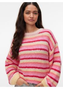 V&eacute;ro Moda Strickpullover VERO MODA "VMMAYBE STRIPE LS O-NECK PULLOVER NOOS", Damen, Gr. M, chintz rose stripes:with golden haze, pink cosmos, coral paradise, jazzy, Strick, Obermaterial: 100% Polyester, geringelt, gestreift, loose fit normal, Rundhals, weit Strickb&uuml;ndchen, Pullover Strickpullover, Kunstfaser, loose fit