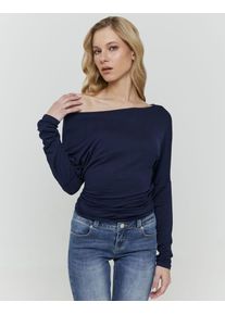 Langarmshirt Tally Weijl "STSPEVALAISA", Damen, Gr. L, nuit, Jersey, Obermaterial: 95% Viskose, 5% Elasthan, unifarben, figurbetont normal, U-Boot-Ausschnitt, Shirts Langarmshirt, Viskosemischung, figurbetont