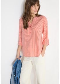 Langarmbluse Cecil, Damen, Gr. XXL (46), cherry tomato orange, Web, Obermaterial: 75% Baumwolle, 25% Modal, gestreift, l&auml;ssig geschnitten h&uuml;ftbedeckend, Rundhals, 1-Knopf-Manschette, Blusen Langarmbluse, im Streifen-Look und mit kurzer Knopfleiste, Seersucker
