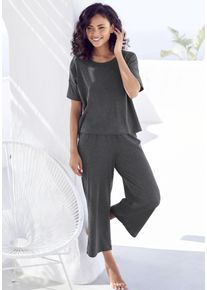 Pyjama Vivance Dreams, Damen, Gr. 32/34, grau (dunkelgrau), Rippware, Obermaterial: 63% Polyester, 33% Viskose, 4% Elasthan, Basic, 7/8-L&auml;nge, Homewear-Sets Pyjama, in weicher Ripp-Qualit&auml;t