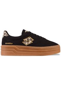 Plateausneaker Lotto, Damen, Gr. 39, schwarz (schwarz, leo), Synthetik, mehrfarbig, Schuhe Plateausneaker, - mit raffinierter Plateausohle im Lagenlook