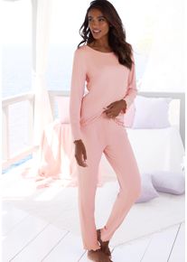 Pyjama Vivance Dreams, Damen, Gr. 44/46, apricot, Rippware, Obermaterial: 92% Modal (TENCEL&trade;), 8% Elasthan, bequem h&uuml;ftlang, Rundhals, eingesetzt Babylock, Homewear-Sets Pyjama, mit Babylock-Saum, Topseller