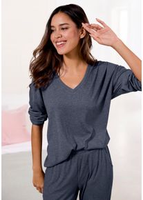Langarmshirt Vivance Dreams, Damen, Gr. 44/46, grau (anthrazit), Rippstrick, Obermaterial: 63% Polyester, 33% Viskose, 4% Elasthan, unifarben, Basic, loose fit normal, V-Ausschnitt, abgesteppt, Shirts Langarmshirt, in weicher Rippqualit&auml;t, Topseller