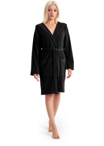 Damenbademantel OTTO HOME "Sina, ideal f&uuml;r Sauna & Spa, Hotelbademantel, Morgenmantel" Gr. L, schwarz, L:95cm, Wirkfrottee, Hausm&auml;ntel, Damenbademantel, einfarbiger Bademantel, kurz, hoher Baumwollanteil, XS-4XL