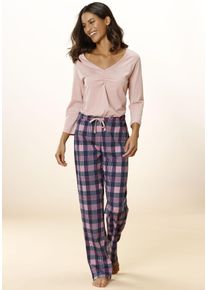 Pyjama Vivance Dreams, Damen, Gr. 48/50, bunt (hellrosa, navy), Single Jersey, Obermaterial: 100% Baumwolle, kariert, lang, V-Ausschnitt, eingesetzt, Homewear-Sets Pyjama, mit Karo Muster