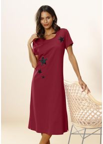 Nachthemd Vivance Dreams, Damen, Gr. 36/38, N-Gr, rot (rot, schwarz), Single Jersey, Obermaterial: 100% Baumwolle, gemustert, ca. Mitte Wade, Rundhals, eingesetzt, Kleider Nachthemd, mit s&uuml;&szlig;em Sternedruck, Topseller