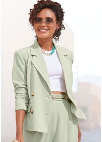 Kurzblazer Lascana, Damen, Gr. 46, gr&uuml;n (schilfgr&uuml;n), Web, Obermaterial: 64% Polyester, 32% Viskose, 4% Elasthan. Futter: 100% Polyester, unifarben, figurbetont h&uuml;ftlang, Blazer Kurzblazer, mit doppelreihigem Knopfverschluss, Damenblazer, sportlich-elegant, Topseller
