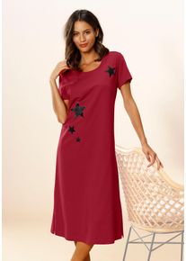 Nachthemd Vivance Dreams, Damen, Gr. 32/34, N-Gr, rot (rot, schwarz), Single Jersey, Obermaterial: 100% Baumwolle, gemustert, ca. Mitte Wade, Rundhals, eingesetzt, Kleider Nachthemd, mit s&uuml;&szlig;em Sternedruck, Topseller