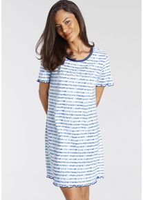 Sleepshirt Vivance Dreams, Damen, Gr. 36/38, N-Gr, blau (blau gestreift), Single Jersey, Obermaterial: 100% Baumwolle, gestreift, bequem kurz, Rundhals, Babylock kontrastfarben, Kleider Sleepshirt, mit Kr&auml;uselsaum